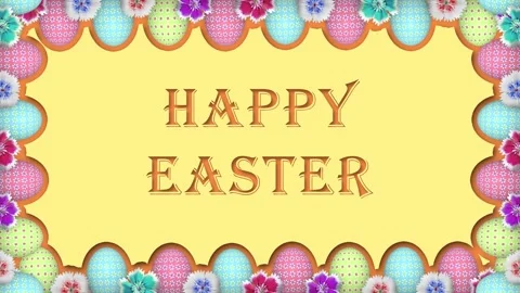 Happy easter text with shadow effect and decorated frame with different bea.. Stock Footage 306079280