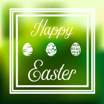 Happy easter text with simple eggs in frames on real green background. Vector Stock Illustration