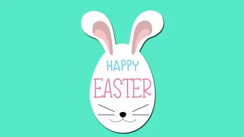 Happy easter text on white bunny egg Stock Footage 233658925