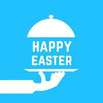Happy easter text like white serving hand Stock Illustration