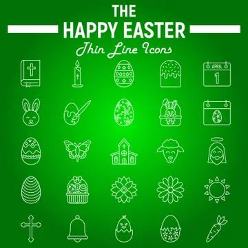 Happy Easter thin line icon set, holiday symbols Stock Illustration