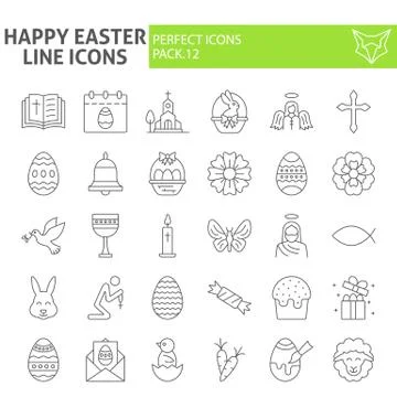 Happy easter thin line icon set, spring holiday symbols collection, vector Stock Illustration