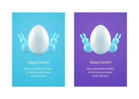 Happy Easter tiny rabbit bauble chicken egg 3d greeting card set design templ Stock Illustration