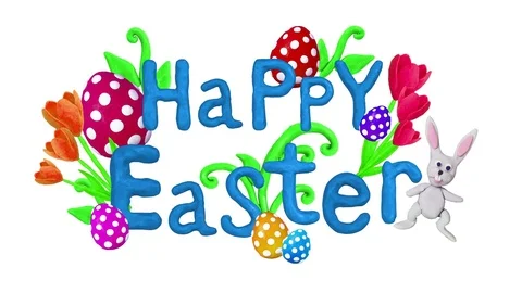 Happy Easter title in Clay. Alpha matte. 4K Stock Footage 72725199
