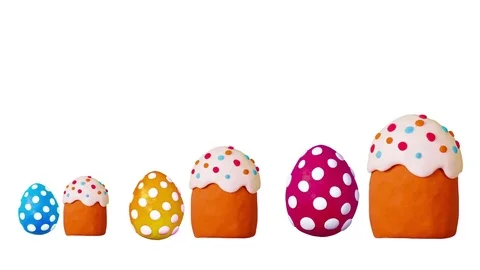 Happy Easter title in Clay. Easter cake and eggs. Alpha matte. 4K Video stock 72792818