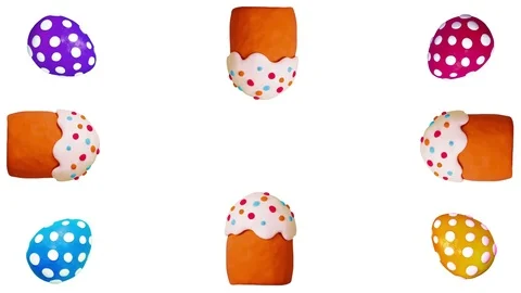 Happy Easter title in Clay. Easter cake and eggs. Alpha matte. 4K Stock Footage 72792830