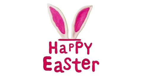 Happy Easter title in Clay. Rabbit. Alpha matte. 4K Stock Footage 72845210