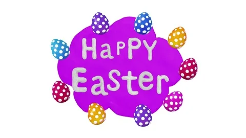 Happy Easter title in Clay. Title plate and eggs. Alpha matte. 4K Video stock 72792551