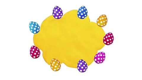 Happy Easter title in Clay. Title plate and eggs. Alpha matte. 4K Stock Footage 72792703