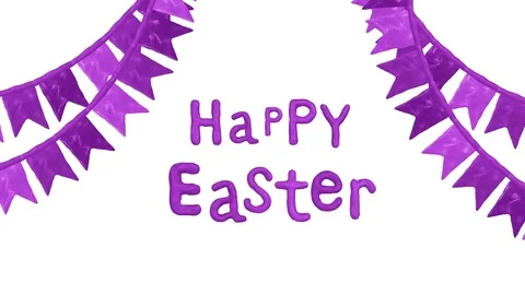 Happy Easter title with flags in Clay. Alpha matte. 4K Stock Footage 72731631