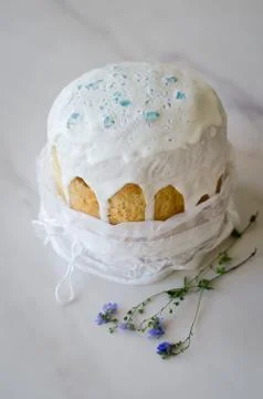 Happy Easter, traditional Russian easter cake Kulich on a white background, d Stock Photos