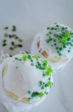 Happy Easter, traditional Russian easter cake Kulich on a white background, d Stock Photos