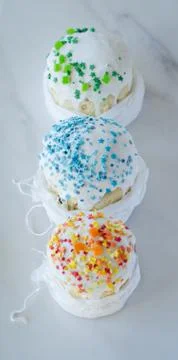 Happy Easter, traditional Russian easter cake Kulich on a white background, d Stock Photos