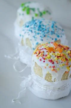 Happy Easter, traditional Russian easter cake Kulich on a white background, d Stock Photos