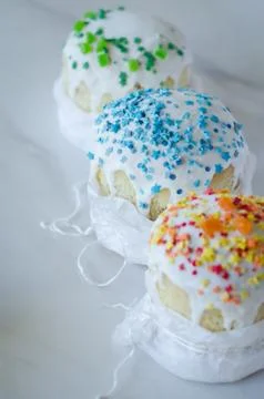 Happy Easter, traditional Russian easter cake Kulich on a white background, d Stock Photos