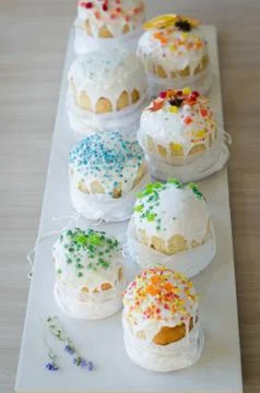 Happy Easter, traditional Russian easter cake Kulich on a white background, d Stock Photos