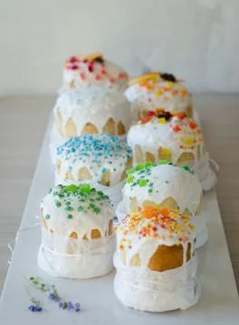 Happy Easter, traditional Russian easter cake Kulich on a white background, d Stock Photos