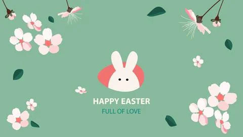Happy easter. Trendy Easter design with flowers, eggs and bunny in pastel colors Stock Illustration