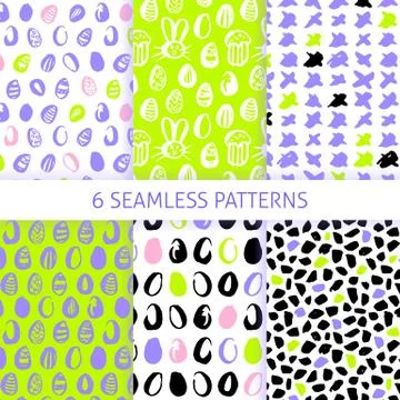 Happy Easter Trendy Seamless Patterns 스톡 일러스트