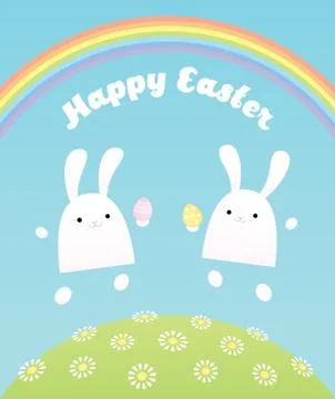 Happy easter two bunnies Stock Illustration