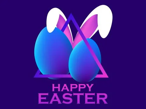 Happy easter. Two eggs and rabbit ears in 80s retro sci-fi style. Retro fut.. Stock Illustration