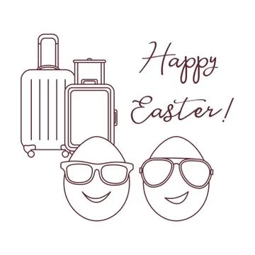 Happy Easter. Two eggs, sunglasses, suitcases. Stock Illustration