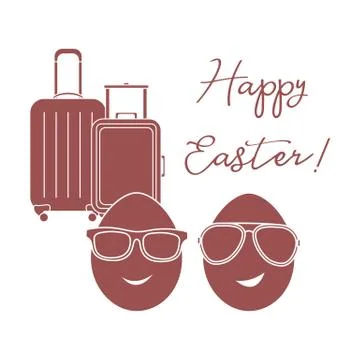 Happy Easter. Two eggs, sunglasses, suitcases. Stock Illustration
