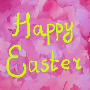 Happy Easter typographic lettering greeting card on pink background.  Hand drawn Stock Illustration