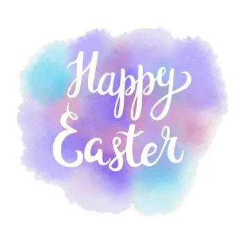 Happy Easter typographic lettering greeting card on colorful watercolor backg Stock Illustration