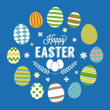 Happy easter typographic poster with circle eggs frame, flat design vector イラスト素材