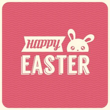 Happy Easter typographical background and bunny, flat design 스톡 일러스트