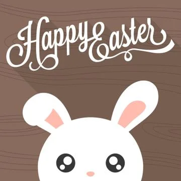 Happy Easter typographical background and bunny, flat design Stock Illustration