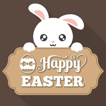 Happy Easter typographical background with bunny, flat design Illustrazione stock