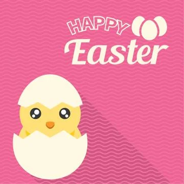 Happy Easter typographical background with chicken and egg, flat design Illustrazione stock