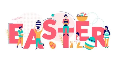 Happy Easter typography banner template, vector flat illustration Stock Illustration