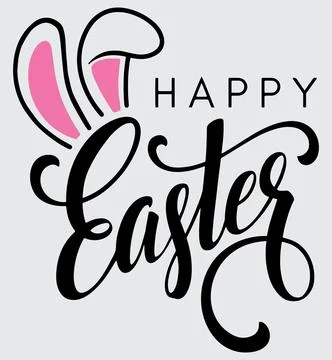 Happy Easter Typography with Bunny Ears Vector Design Stock Illustration