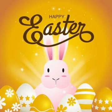 Happy easter, typography, cartoon charactor, vector illustration. Stock Illustration