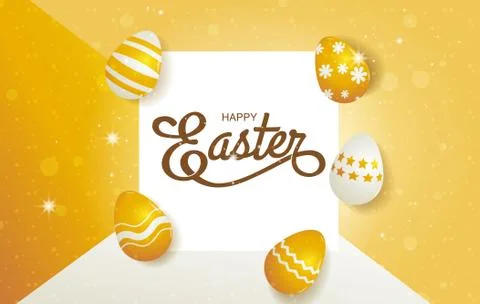 Happy easter, typography, cartoon charactor, vector illustration. Stock Illustration