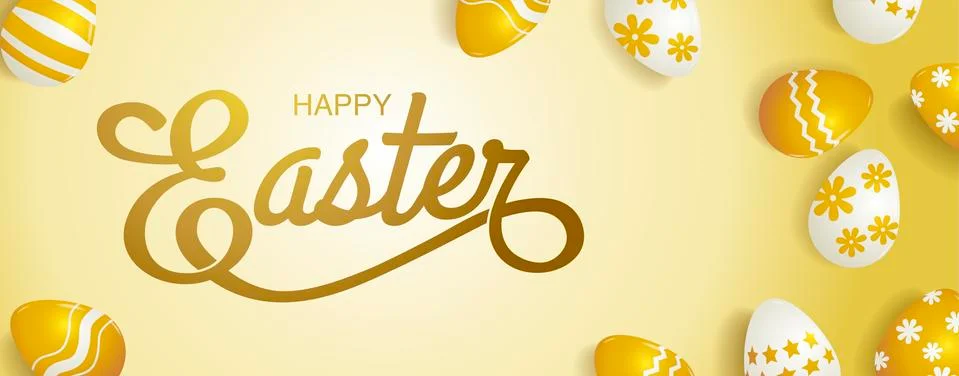 Happy easter, Typography , gold background, eggs Stock Illustration