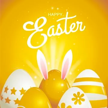 Happy easter, Typography , gold background, eggs Stock Illustration