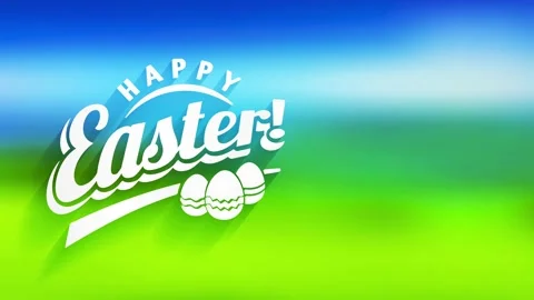 Happy easter vacation cardboard with white 3d writing and trinity garnished toy Stock Footage 130927549
