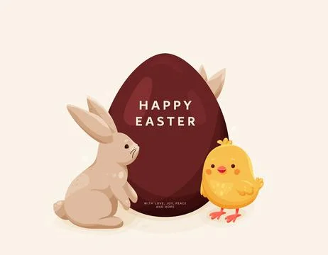 Happy easter vector background. Greeting card with chocolate egg, easter bunny 스톡 일러스트