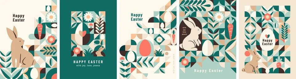 Happy Easter vector background. Modern geometric minimal abstract style with Stock Illustration