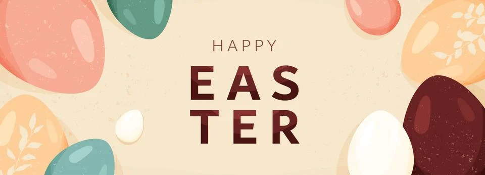 Happy Easter vector banner background. Greeting card with easter eggs, spring イラスト素材