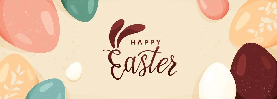 Happy Easter vector banner background. Greeting card with easter eggs, spring イラスト素材