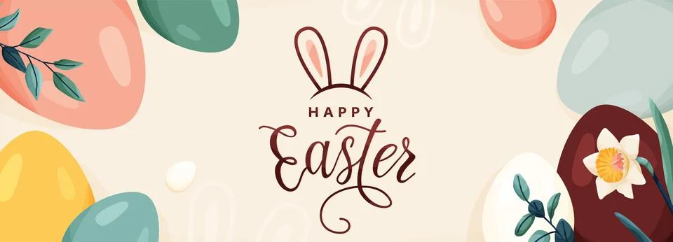 Happy Easter vector banner background. Greeting card with easter eggs, spring Stock Illustration