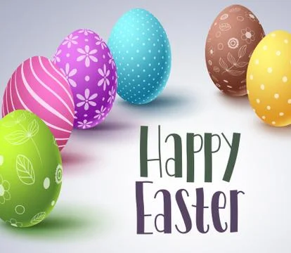 Happy easter vector banner design with colorful eggs elements and greeting text 스톡 일러스트