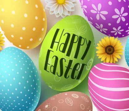 Happy easter vector banner design with colorful easter eggs Stock Illustration