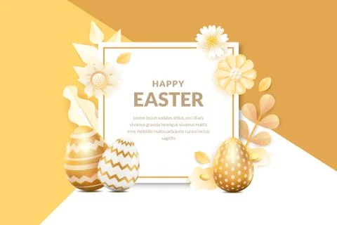Happy Easter vector banner, poster template. Holiday frame background with 3d Stock-Illustration