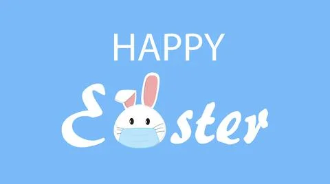 Happy easter vector. A bunny wears a surgical protective mask. 스톡 일러스트